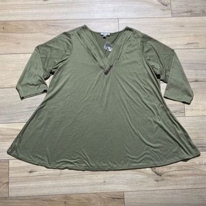 Mirror‎ Image Womens 3/4 Sleeve Swing Shirt V-Neck Size 18/20 Green